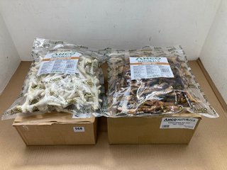 4 X ASSORTED PET FOOD ITEMS TO INCLUDE BOX OF ANCO NATURALS CHICKEN JERKY TASTY TREATS - BBE 5/26 TO ALSO INCLUDE PACK OF ANCO NATURALS PUFFED CHICKEN FEET - BBE 12/25: LOCATION - E2