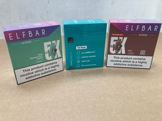 2 X BOXES OF ELFBAR AF5000 5000 PUFF 20MG DISPOSABLE VAPES IN KIWI PASSIONFRUIT GUAVA/COLA TO ALSO INCLUDE BOX OF FABSTIX 20MG 600 PUFF DISPOSABLE VAPES IN MENTHOL - (PLEASE NOTE: 18+YEARS ONLY. ID M