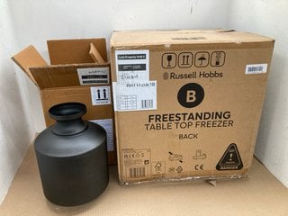 RUSSELL HOBBS RHTTFZOE1B FREESTANDING TABLE TOP FREEZER IN BLACK TO ALSO INCLUDE THE WHITE COMPANY CULVER JAR IN BLACK: LOCATION - E3