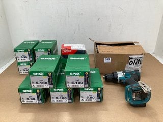 QTY OF ASSORTED HARDWARE ITEMS TO INCLUDE MAKITA 811B21A7 18V BRUSHLESS ROTARY HAMMER: LOCATION - E4