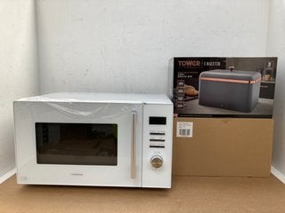 KENWOOD K25MW21 25L DIGITAL MICROWAVE IN WHITE TO ALSO INCLUDE TOWER CAVALETTO ROSE GOLD EDITION BREAD BIN IN GREY: LOCATION - E4