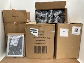 4 X BOXES OF ASSORTED ITEMS TO INCLUDE BOX OF 12OZ DOUBLE WALL CUPS: LOCATION - E4