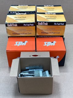 8 X BOXES OF QUICK TRAK PIN FUEL PACKS TO ALSO INCLUDE 3 X BOXES OF SPIT PULSA 40MM NAILS: LOCATION - E6