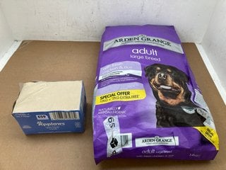 PACK OF APPLAWS TUNA FILLET WITH CRAB IN BROTH CAT FOOD TINS - BBR 25/12/26 TO ALSO INCLUDE PACK OF ARDEN GRANGE 14KG ADULT LARGE BREED DOG BISCUITS - BBE 31/7/26: LOCATION - E6