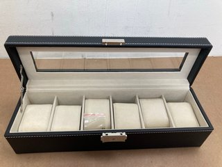 6 X BOXES OF FAUX LEATHER JEWELLERY BOXES IN BLACK: LOCATION - E7