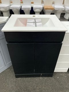 (COLLECTION ONLY) FLOOR STANDING 2 DOOR SINK UNIT IN BLACK WITH A 610 X 470MM 1TH CERAMIC BASIN COMPLETE WITH A MONO BASIN MIXER TAP WITH CHROME SPRUNG WASTE RRP £735: LOCATION - A6