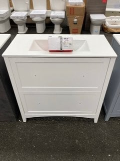 (COLLECTION ONLY) FLOOR STANDING 2 DRAWER SINK UNIT IN WHITE WITH A 810 X 400MM 1TH CERAMIC BASIN COMPLETE WITH A MONO BASIN MIXER TAP AND CHROME SPRUNG WASTE RRP £805: LOCATION - A7