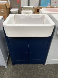 (COLLECTION ONLY) FLOOR STANDING 2 DOOR SEMI RECESSED SINK UNIT IN INDIGO 610 X 420MM COMPLETE WITH A MONO BASIN MIXER TAP AND CHROME SPRUNG WASTE RRP £745: LOCATION - A7