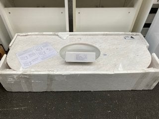 (COLLECTION ONLY) 1200 X 470MM CURVED WHITE MARBLE PRE DRILLED VANITY TOP WITH CERAMIC UNDERMOUNT BASIN COMPLETE WITH A MONO BASIN MIXER TAP AND CHROME SPRUNG WASTE RRP £830: LOCATION - A5