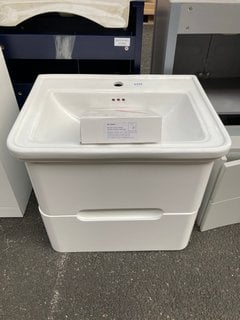 (COLLECTION ONLY) WALL HUNG 2 DRAWER SINK UNIT IN WHITE 640 X 480MM 1TH CERAMIC BASIN COMPLETE WITH A MONO BASIN MIXER TAP AND CHROME WASTE RRP £815: LOCATION - A7