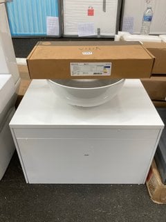 (COLLECTION ONLY) WALL HUNG 1 DRAWER COUNTER TOP SINK UNIT IN WHITE 600 X 400MM WITH A ROUND CERAMIC VESSEL BASIN COMPLETE WITH A HIGH MONO BASIN MIXER TAP IN CHROME WITH POP UP WASTE RRP £725: LOCAT