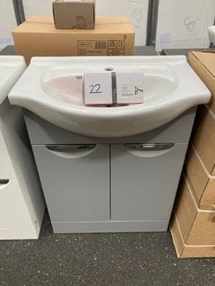 (COLLECTION ONLY) FLOOR STANDING 2 DOOR SEMI RECESSED SINK UNIT IN LIGHT GREY WITH A 650 X 460MM 1TH SEMI RECESSED CERAMIC BASIN COMPLETE WITH A MONO BASIN MIXER TAP RRP £755: LOCATION - A4