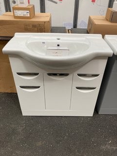 (COLLECTION ONLY) FLOOR STANDING 3 DOOR 2 DRAW SEMI RECESSED SINK UNIT IN WHITE WITH A 850 X 500MM 1TH SEMI RECESSED CERAMIC BASIN COMPLETE WITH A TRADITIONAL CROSSHEAD MONO BASIN MIXER TAP IN CHROME