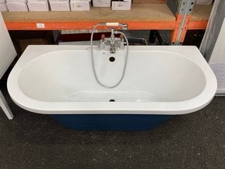 (COLLECTION ONLY) 1500 X 740MM TRADITIONAL DOUBLE ENDED 2TH FREESTANDING BATH IN ROYAL BLUE WITH A TRADITIONAL BSM IN CHROME RRP £989: LOCATION - B4