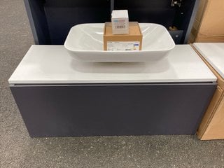 (COLLECTION ONLY) WALL HUNG 1 DRAWER COUNTERTOP SINK UNIT IN CARBON AND WHITE 1000 X 380MM WITH A CERAMIC VESSEL BASIN AND WALL MOUNTED BASIN MIXER IN CHROME WITH SPRUNG WASTE RRP £905: LOCATION - A2