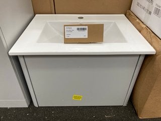 (COLLECTION ONLY) WALL HUNG 1 DRAWER SINK UNIT IN GREY MIST WITH A 610 X 470MM 1TH CERAMIC BASIN COMPLETE WITH A MINO BASIN MIXER TAP AND CHROME SPRUNG WASTE RRP £730: LOCATION - A3