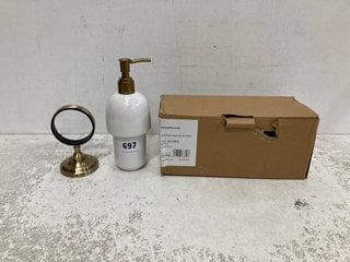 WALL MOUNTED LIQUID SOAP DISPENSER IN CERAMIC AND GOLD RRP £127: LOCATION - R3