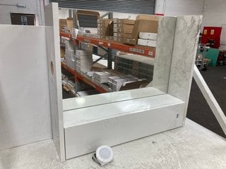 (COLLECTION ONLY) WALL MOUNTED ILLUMINATED BATHROOM MIRROR WITH SIDE CUPBOARD AND SHELF IN WHITE 700 X 610 X 170MM RRP £279: LOCATION - R3