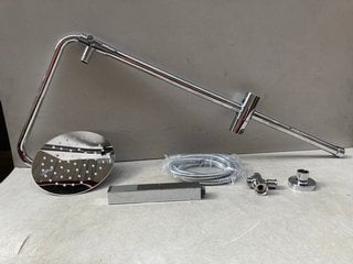 RISER RAIL KIT IN CHROME WITH ROUND FIXED SHOWER HEAD, PENCIL STYLE SHOWER HANDSET AND HOSE: LOCATION - R4