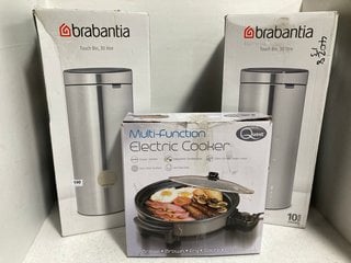 2 X BRABANTIA 30L TOUCH BINS IN METALLIC GOLD - MODEL 304507 - RRP £270 TO INCLUDE QUEST MULTIFUNCTION 40CM ELECTRIC COOKER: LOCATION - WA1