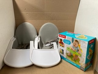 FISHER PRICE SIT ME UP FLOOR SEAT WITH TRAY TO INCLUDE KINDERKRAFT YUMMY HIGH CHAIR IN WHITE: LOCATION - WA5