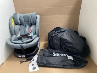 REECLE 360 SWIVEL BABY CAR SEAT WITH ISOFIX - MODEL RECS946HUI - RRP £125 TO INCLUDE SNUGGY BLACKOUT SINGLE POD - MODEL B08P2D2CQD - RRP £119: LOCATION - WA6