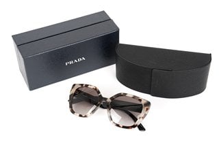 PRADA PR24XS WOMENS CATEYE SUNGLASSES - FRAME: TALC TORTOISE - LENS: GREY GRADIENT - RRP £234: LOCATION - BOOTH