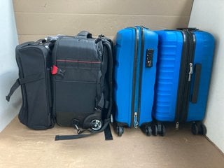 4 X ASSORTED SUITCASES TO INCLUDE 2 X HARDSHELL LIGHTWEIGHT TRAVEL SUITCASES IN BLUE: LOCATION - WA8