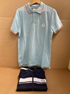 SERGIO TACCHINI MENS TIPPED POLO SHIRT IN BLUE - UK SIZE: MEDIUM TO INCLUDE SERGIO TACCHINI MENS MASTER TRACK TOP IN WHITE AND NAVY - UK SIZE: MEDIUM: LOCATION - A16