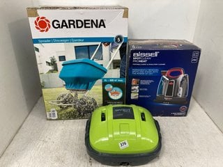 3 X HOUSEHOLD ITEMS TO INCLUDE GARDENA SPREADER AND BISSELL SPOT CLEANER: LOCATION - A14