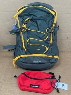 MOUNTAIN WAREHOUSE PACE 20L BACKPACK IN GREY / YELLOW TO INCLUDE EASTPAK 2L RED BUMBAG: LOCATION - A7