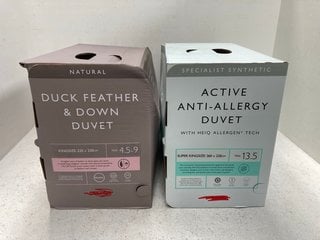 2 X JOHN LEWIS & PARTNERS DUVETS TO INCLUDE DUCK FEATHER & DOWN DUVET 4.5 + 9 TOG - SIZE: 225 x 220 CM TO INCLUDE ACTIVE ANTI-ALLERGY DUVET WITH HEIQ ALLERGEN TECH 13.5 TOG - SIZE: 260 x 220 CM: LOCA