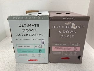 2 X JOHN LEWIS & PARTNERS DUVETS TO INCLUDE ULTIMATE DOWN ALTERNATIVE DUVET WITH PRIMALOFT BIO FILLING 10.5 TOG - SIZE: 200 x 200 CM AND DUCK FEATHER & DOWN DUVET 4.5 TOG - SIZE: 135 x 200 CM: LOCATI