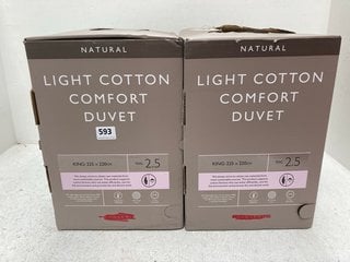 2 X JOHN LEWIS & PARTNERS LIGHT COTTON COMFORT DUVETS 2.5 TOG - SIZE: 225 x 200 CM: LOCATION - B7