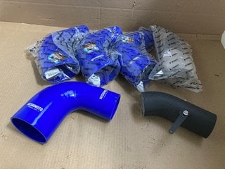 4 X L-SHAPED SILICONE REDUCER COUPLER IN BLUE - MODEL MMCPR9027530RD TO INCLUDE 2 X MISHIMOTO AIR INTAKE PIPE IN BLACK - MODEL 89WBK: LOCATION - A1