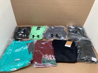 QTY OF ASSORTED MENS CLOTHING IN VARIOUS SIZES TO INCLUDE UNDER ARMOUR SHORT SLEEVE TEE IN GREEN - UK SIZE: XL: LOCATION - B14