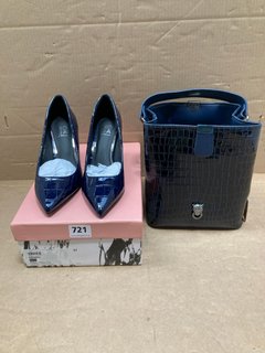 MODA IN PELLE ADRIANA BLUE PATENT MOCC CROC BAG TO INCLUDE MODA IN PELLE KENDIL NAVY HEELED SHOES - UK SIZE: 4 - COMBINED RRP £188: LOCATION - B16