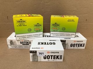 4 X BOXES OF GOTEK PODS 4.5ML TO INCLUDE 2 X BOXES OF CRYSTAL ORIGINAL E-LIQUIDS IN LIME & LEMON FLAVOUR (PLEASE NOTE: 18+YEARS ONLY. ID MAY BE REQUIRED): LOCATION - C17