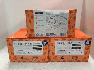 3 X MULTI-PACK PURA 144 KIDS NAPPIES - UK SIZE 4: LOCATION - C13