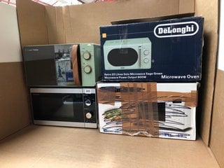 5 X ASSORTED APPLIANCES TO INCLUDE DELONGHI RETRO 20 LITRE MICROWAVE IN SAGE GREEN: LOCATION - AR4