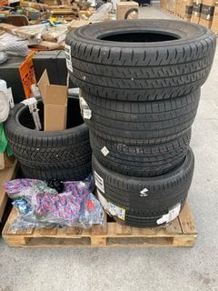 PALLET OF ASSORTED CAR PARTS/TYRES TO INCLUDE GOODYEAR EAGLE F1 TYRE SIZE: 235/40 R/81 95Y XL: LOCATION - B2 (KERBSIDE PALLET DELIVERY)