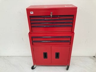 2 DRAWER 2 DOOR TOOL CHEST IN RED TO INCLUDE 5 DRAWER WITH OPEN TOP TOOL CHEST IN RED: LOCATION - B5