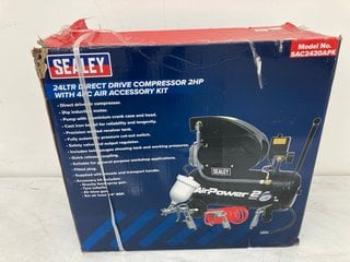 SEALEY 24LTR DIRECT DRIVE COMPRESSOR 2HP WITH 4PC AIR ACCESSORY KIT: LOCATION - B5