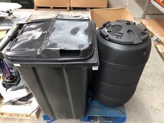 PALLET OF ASSORTED ITEMS TO INCLUDE BLACK WHEELIE BIN: LOCATION - B7 (KERBSIDE PALLET DELIVERY)