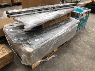 PALLET OF ASSORTED ITEMS TO INCLUDE DOUBLE SIZE HEADBOARD IN GREY: LOCATION - B7 (KERBSIDE PALLET DELIVERY)