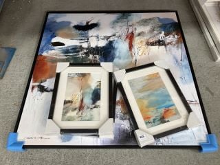 4 X ASSORTED ART WORKS TO INCLUDE JOHN LEWIS & PARTNERS PAINTERLY ABSTRACT II ARTWORK BY NATASHA BARNES: LOCATION - BR15