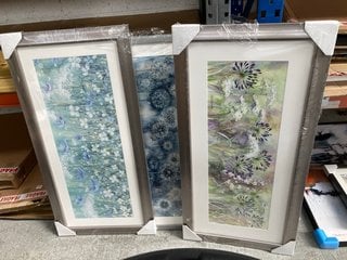 3 X ASSORTED ART WORKS TO INCLUDE JOHN LEWIS & PARTNERS BLUE DANDELION PANEL ARTWORK BY CATHERINE J STEPHENSON: LOCATION - BR16