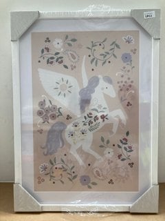 JOHN LEWIS & PARTNERS MEDIUM UNICORN WALL HUNG WALL ART PICTURE IN WHITE FRAME: LOCATION - BR8