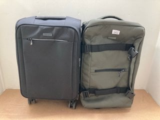 2 X ASSORTED JOHN LEWIS & PARTNERS SMALL CABIN SIZE LUGGAGE CASES IN BLACK AND KHAKI FABRICS: LOCATION - BR8