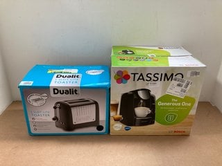 2 X ASSORTED SMALL KITCHEN APPLIANCES TO INCLUDE TASSIMO THE GENEROUS ONE COFFEE POP MACHINE: LOCATION - BR9